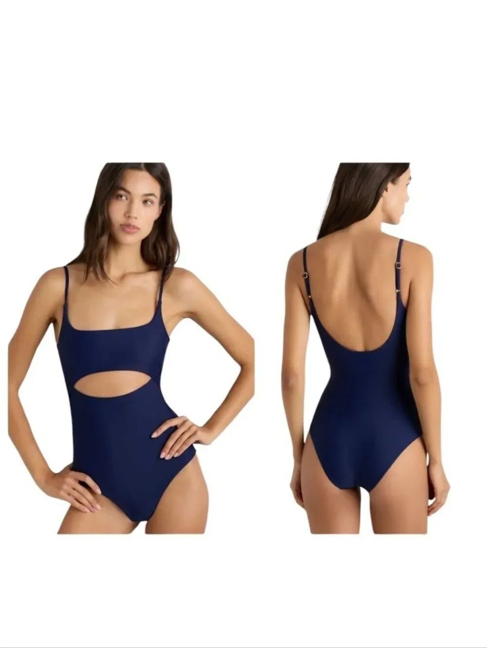 NWT QuinceโItalian Cutout One-Piece Swimsuit Deep Navy Blue Size M